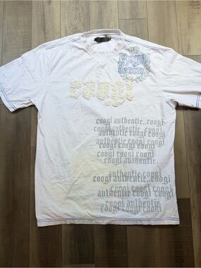 Coogi Royal Denim Y2K Graphic Streetwear Skater Punk V-Neck Shirt Men’s XL